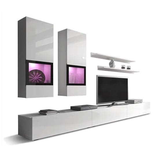 Belita High Gloss Entertainment Unit In White With LED Lights_2