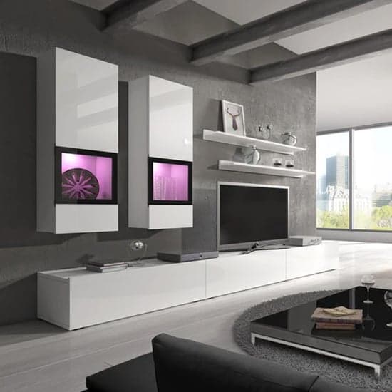 Belita High Gloss Entertainment Unit In White With LED Lights_1