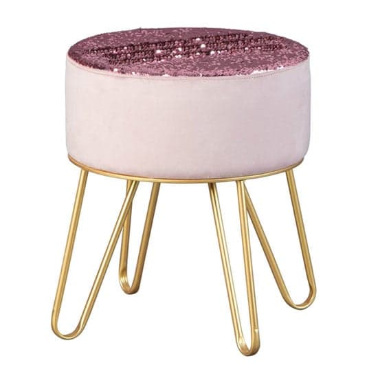 Belize Fabric Ottoman Stool In Pink With Metal Legs_2