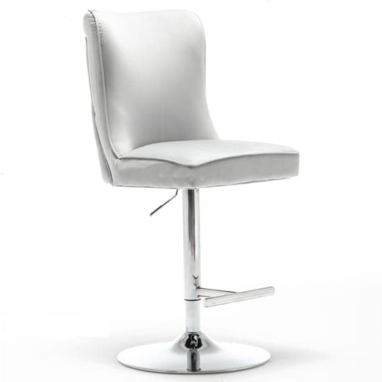 Belkon Light Grey Velvet Upholstered Gas-Lift Bar Chairs In Pair_2