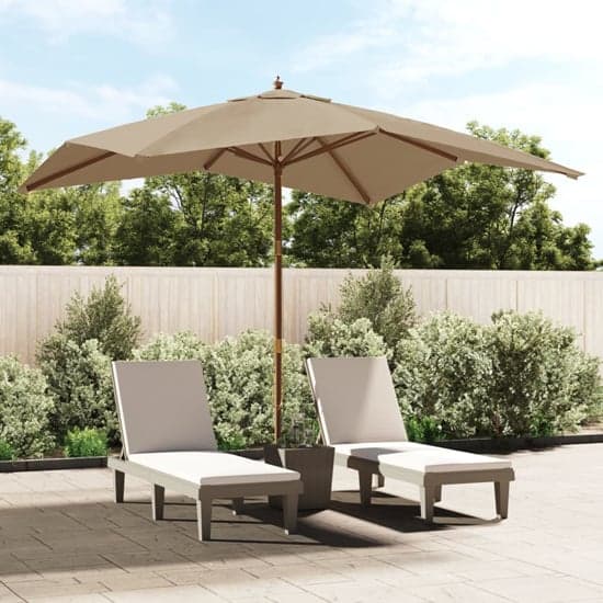 Belle Fabric Garden Parasol In Taupe With Wooden Pole_1