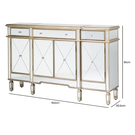 Belle Mirrored Sideboard With 4 Doors 3 Drawers In Gold_4