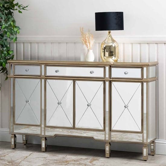 Belle Mirrored Sideboard With 4 Doors 3 Drawers In Gold_5