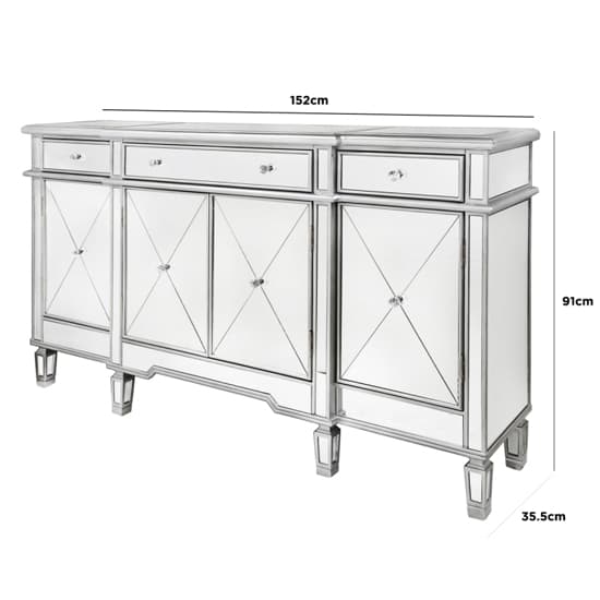 Belle Mirrored Sideboard With 4 Doors 3 Drawers In Silver_4