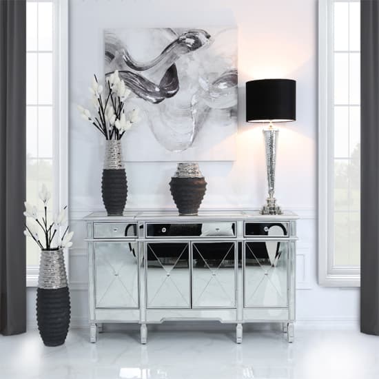 Belle Mirrored Sideboard With 4 Doors 3 Drawers In Silver_6