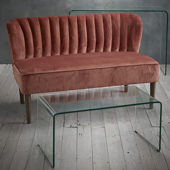 Belle Velvet 2 Seater Sofa With Wooden Legs In Pink_2