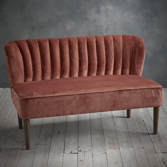 Belle Velvet 2 Seater Sofa With Wooden Legs In Pink