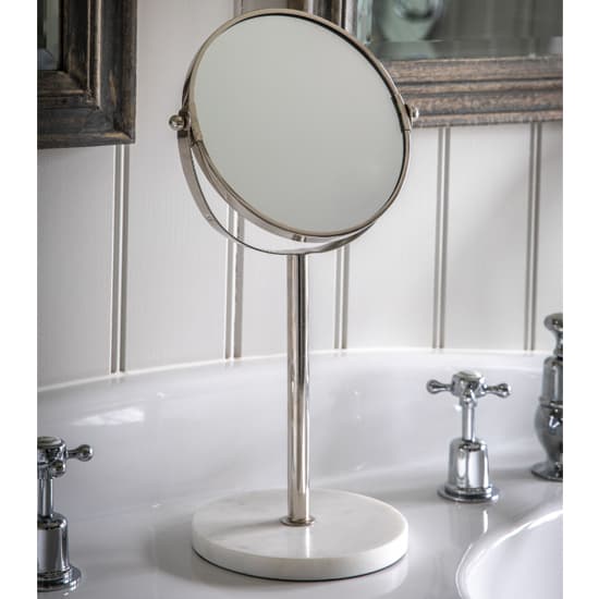 Belleville Vanity Mirror In Silver With White Marble Base_2
