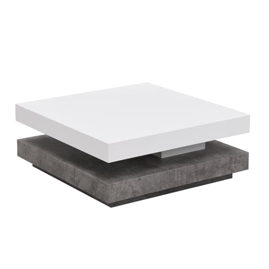 Hugo Rotating Gloss Coffee Table In White And Concrete Effect_5