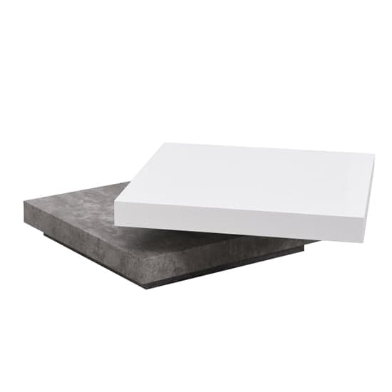 Hugo Rotating Gloss Coffee Table In White And Concrete Effect_8