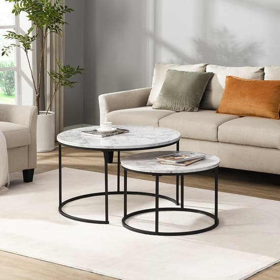 Bellini Wooden Nesting Coffee Tables In White Marble Effect Furniture