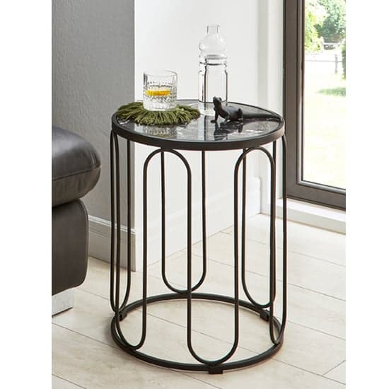 Bellvue Round Marble End Table With Metal Base In Black_1