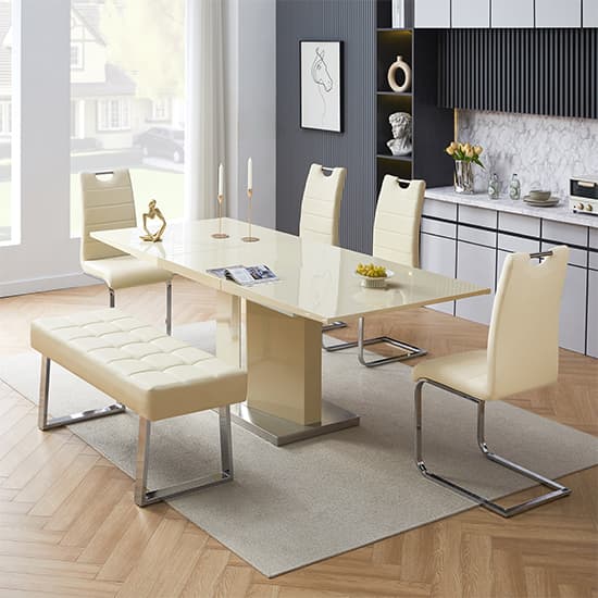 Belmonte Cream Dining Table Large 4 Petra Cream Chairs Bench_3