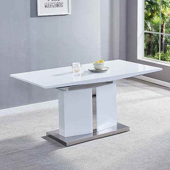 Belmonte Large High Gloss Extending Dining Table In White Grey_2