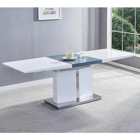 Belmonte Large High Gloss Extending Dining Table In White Grey_1