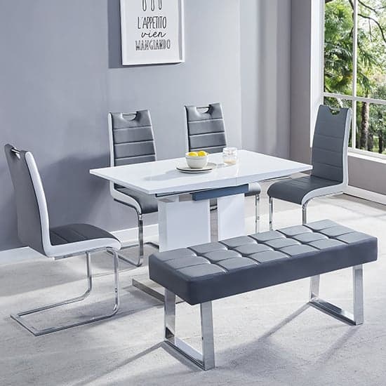 Belmonte Small High Gloss Extending Dining Table In White Grey_4
