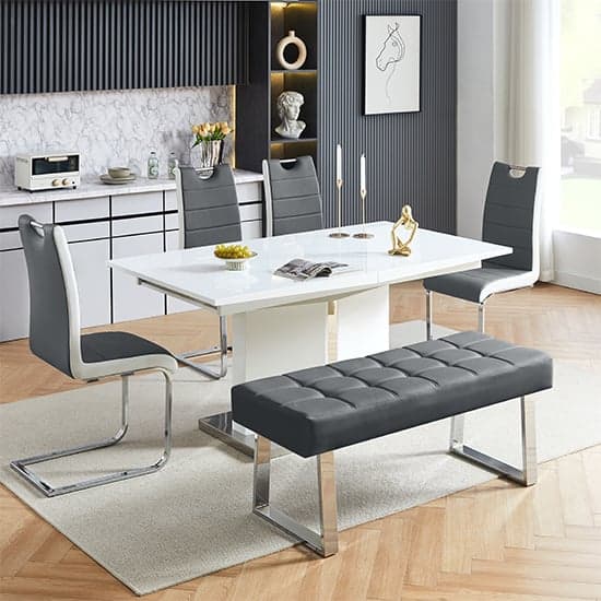 Belmonte White Dining Table Large 4 Petra Grey White Chairs Bench_2