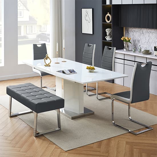 Belmonte White Dining Table Large 4 Petra Grey White Chairs Bench_3