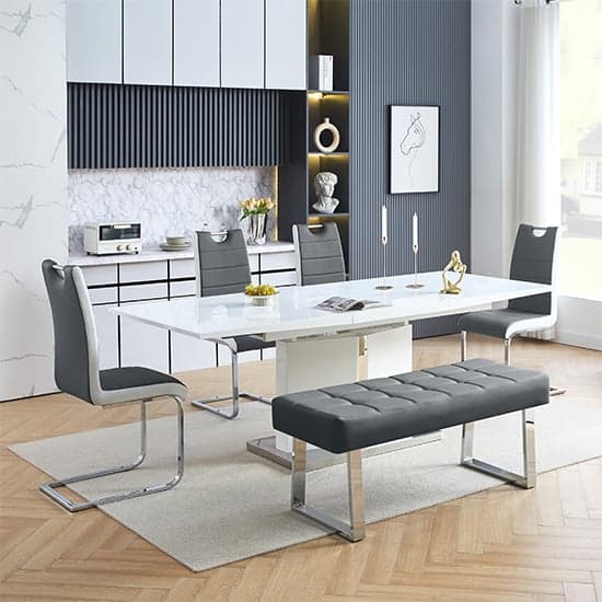 Belmonte White Dining Table Large 4 Petra Grey White Chairs Bench_1
