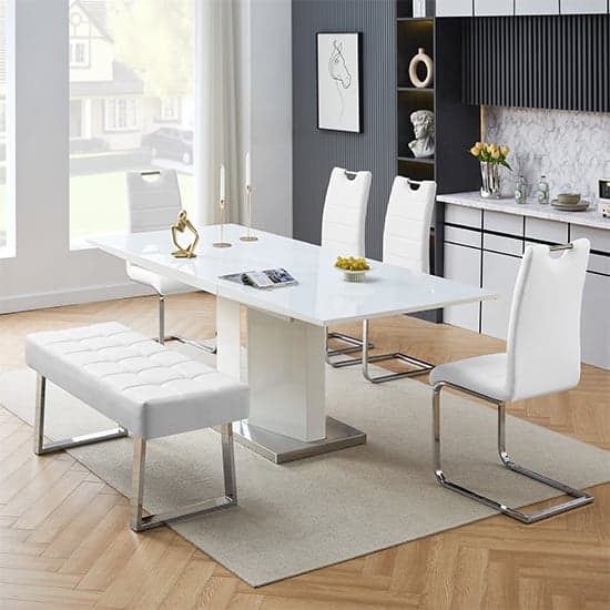 Belmonte White Dining Table Large 4 Petra White Chairs Bench_3