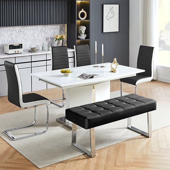 Belmonte White Dining Table Large 4 Symphony Black Chairs Bench_2