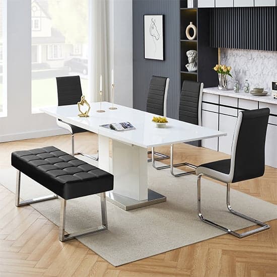 Belmonte White Dining Table Large 4 Symphony Black Chairs Bench_3