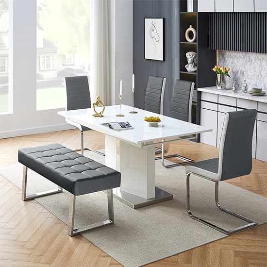 Belmonte White Dining Table Large 4 Symphony Grey Chairs Bench_4