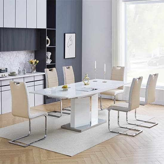 Belmonte White Dining Table Large 6 Petra Taupe White Chairs_1