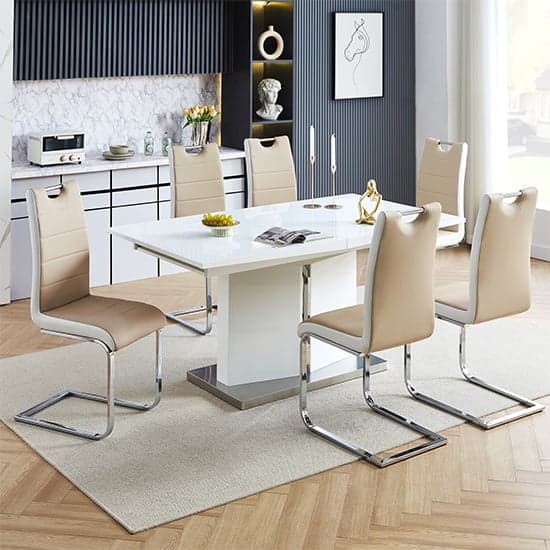 Belmonte White Dining Table Large 6 Petra Taupe White Chairs_2