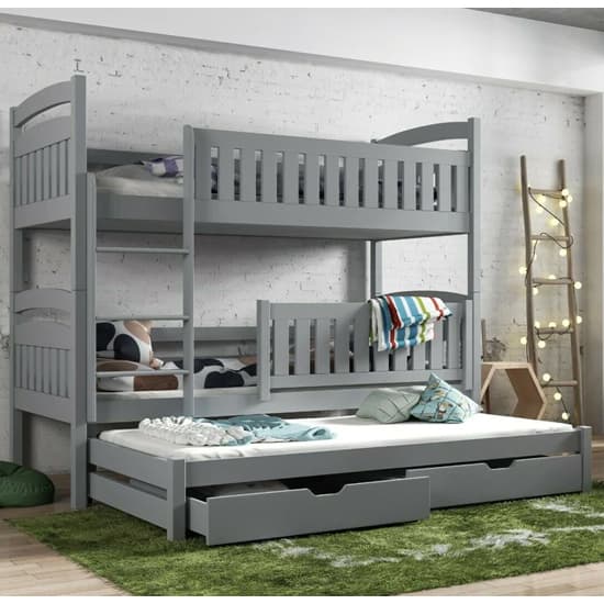 Beloit Bunk Bed And Trundle In Grey With Bonnell Mattresses Furniture in Fashion