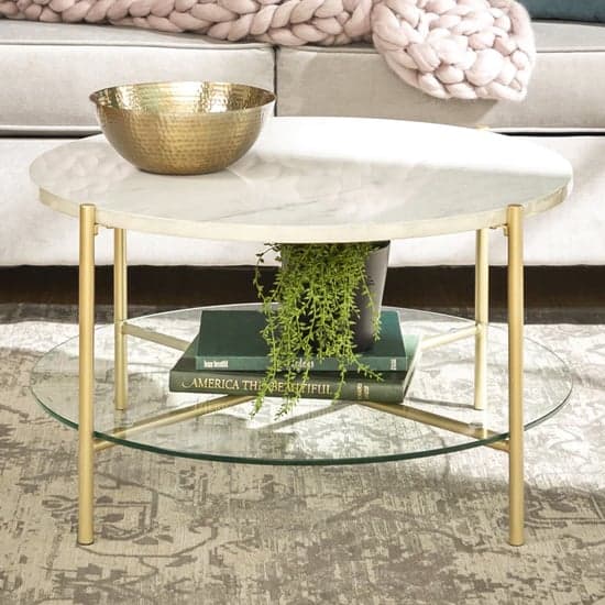 Beloit Woooden Coffee Table Round In White Marble Effect_2