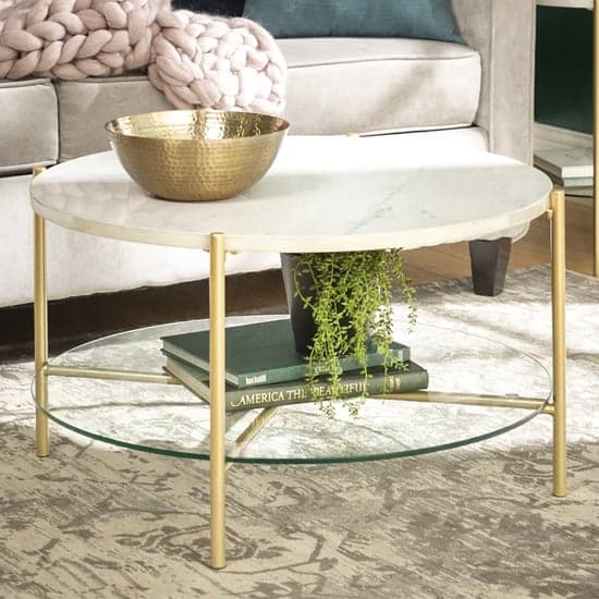 Beloit Woooden Coffee Table Round In White Marble Effect