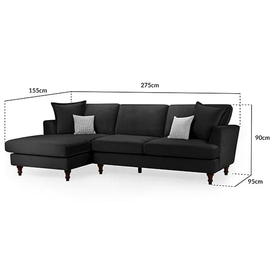 Beloit Fabric Left Hand Corner Sofa In Black With Wooden Legs_6
