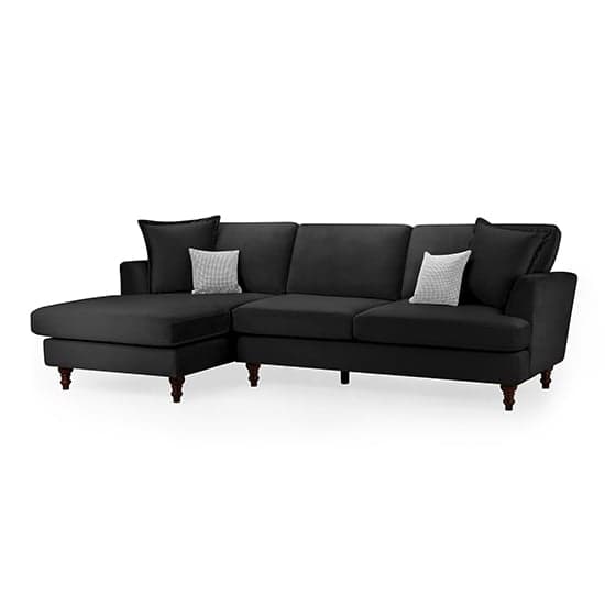 Beloit Fabric Left Hand Corner Sofa In Black With Wooden Legs_1