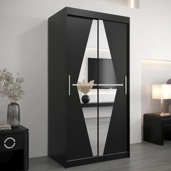 Beloit Mirrored Wardrobe 2 Sliding Doors 100cm In Black_1