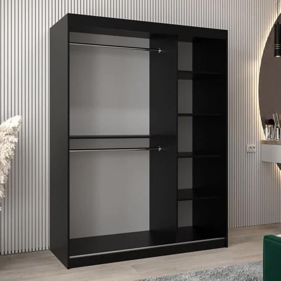 Beloit Mirrored Wardrobe 2 Sliding Doors 150cm In Black_2