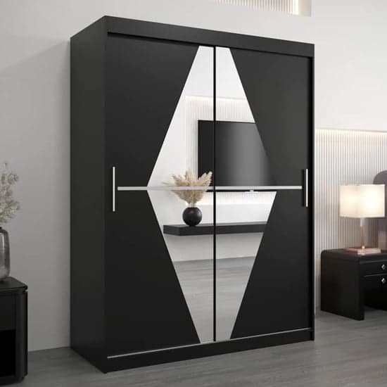 Beloit Mirrored Wardrobe 2 Sliding Doors 150cm In Black_1