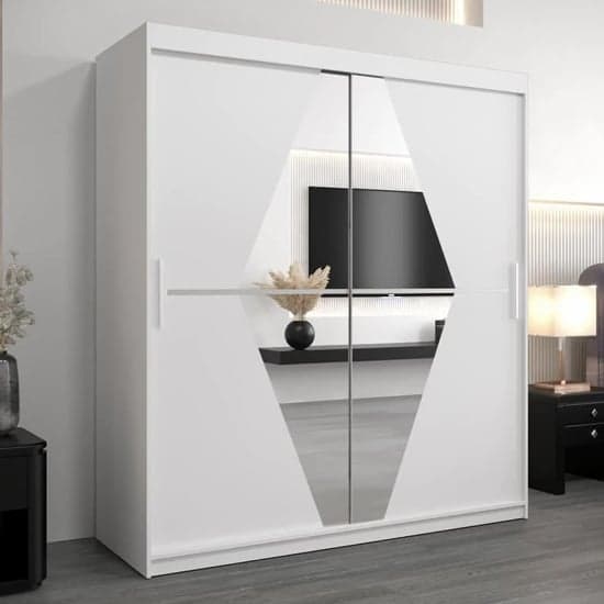 Beloit Mirrored Wardrobe 2 Sliding Doors 180cm In White_1