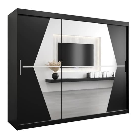 Beloit Mirrored Wardrobe 3 Sliding Doors 250cm In Black_4