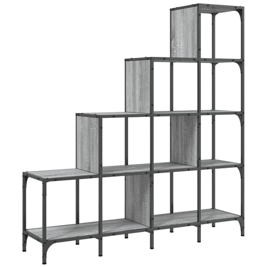 Belper Wooden Bookcase With 10 Shelves In Grey Sonoma_3