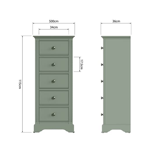 Belton Narrow Wooden Chest Of 5 Drawers In Cactus Green_6