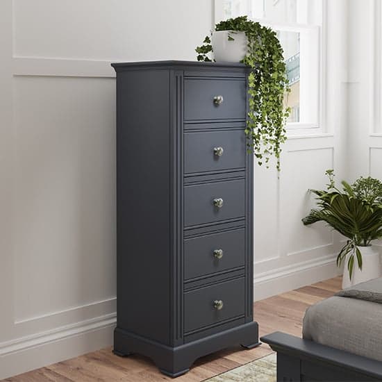 Belton Narrow Wooden Chest Of 5 Drawers In Midnight Grey_1