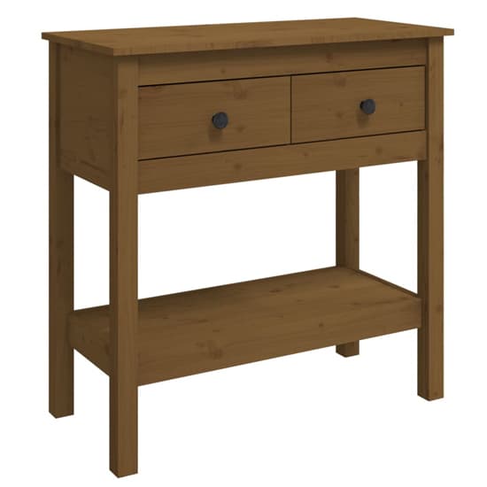 Belva Pine Wood Console Table With 2 Drawer In Honey Brown_3