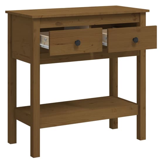 Belva Pine Wood Console Table With 2 Drawer In Honey Brown_5