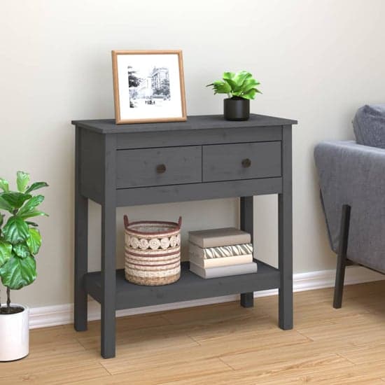 Belva Pine Wood Console Table With 2 Drawers In Grey_1