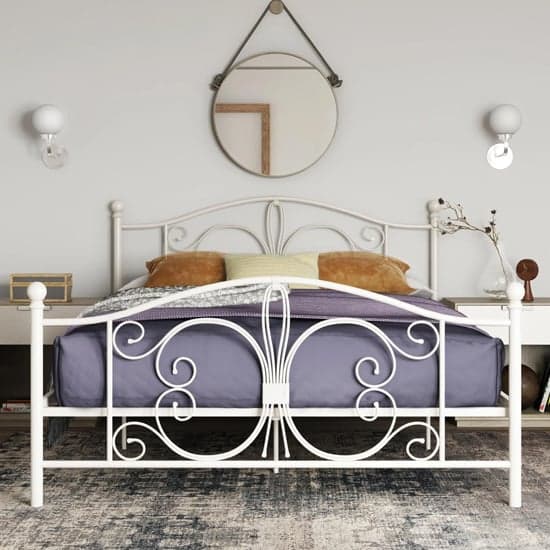 Bemba Metal Double Bed In White_2