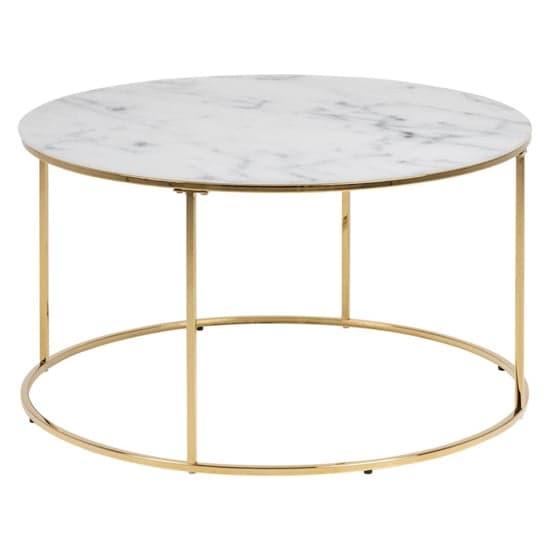 Bemid White Marble Effect Glass Coffee Table With Gold Frame_2
