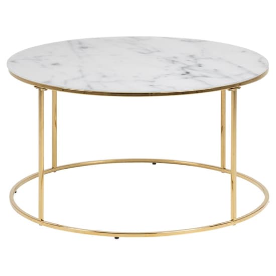 Bemid White Marble Effect Glass Coffee Table With Gold Frame_3
