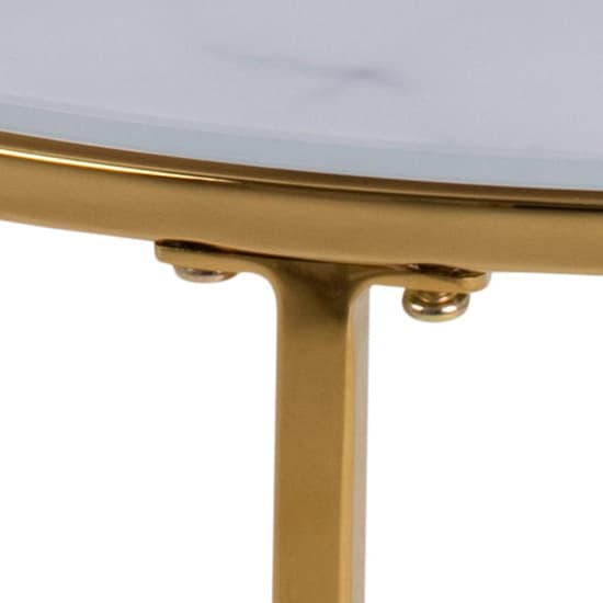 Bemid White Marble Effect Glass Side Table With Gold Frame_4