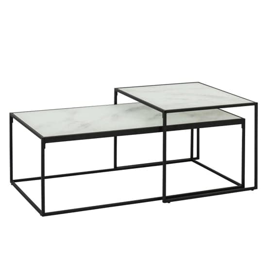 Bemid White Marble Glass Set Of 2 Coffee Table With Black Frame_2
